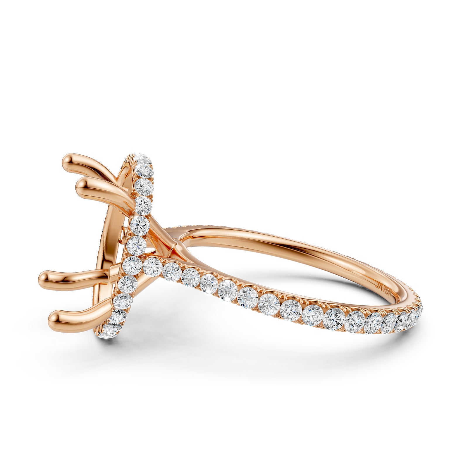 Cathedral Style Halo French U Pave Set Semi Mount Lab Grown Diamond Engagement Ring 0.55Ct.